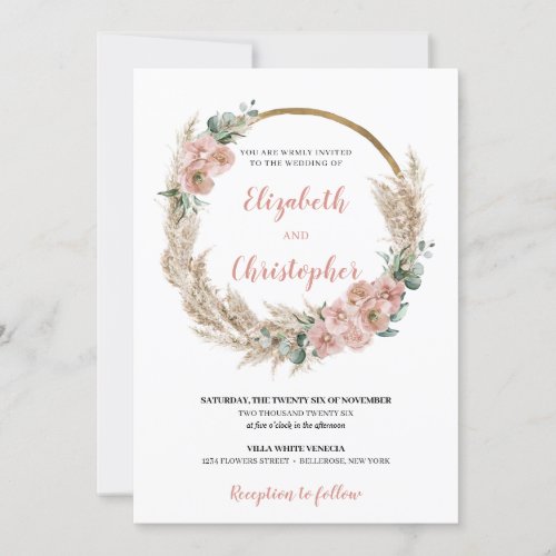 Dried Pampas Grass Wreath Rose Orchid Eucalyptus Invitation