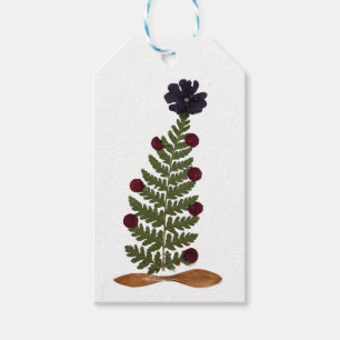 Dried Press Christmas Tree-Purple Flower Gift Tag