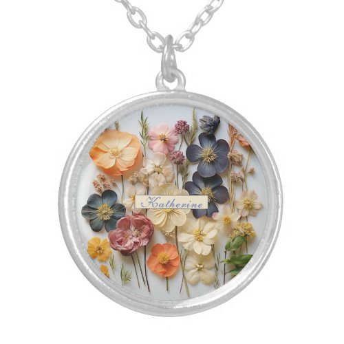 Dried Pressed Flowers Silver Plated Necklace