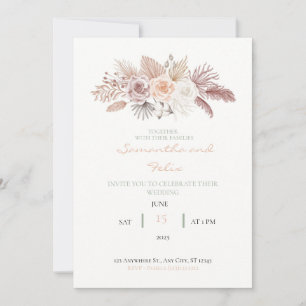 Dried Roses and Leaves Wedding Invitation