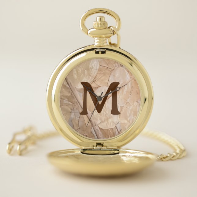 Dried Silver Dollar Photo Custom Single Initial Pocket Watch (Inside)
