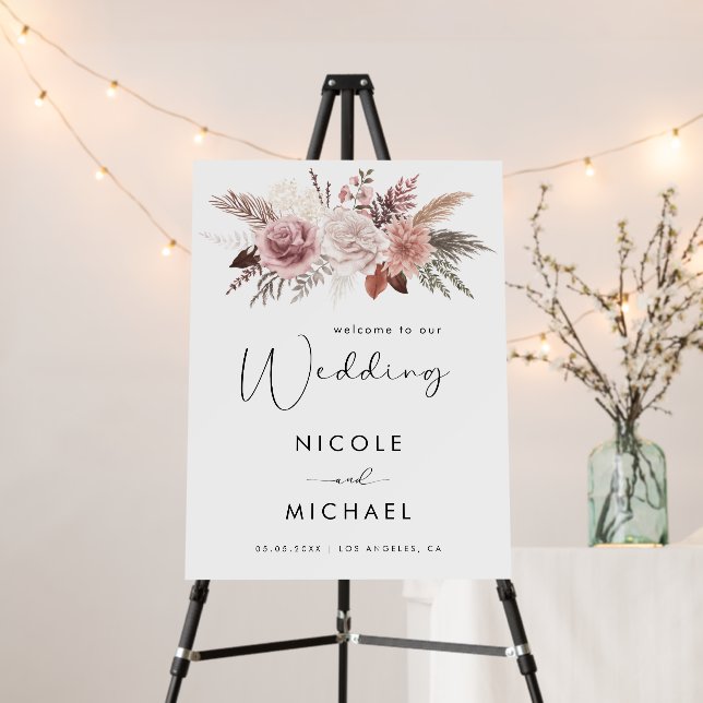 Dried Summer Floral Pampas Grass Wedding Welcome  Foam Board (In Situ (Stand))
