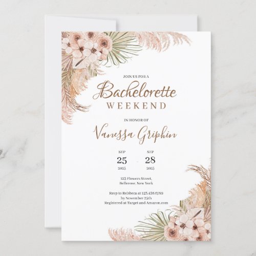 Dried Tropical Flowers Pampas Grass Bachelorette   Invitation