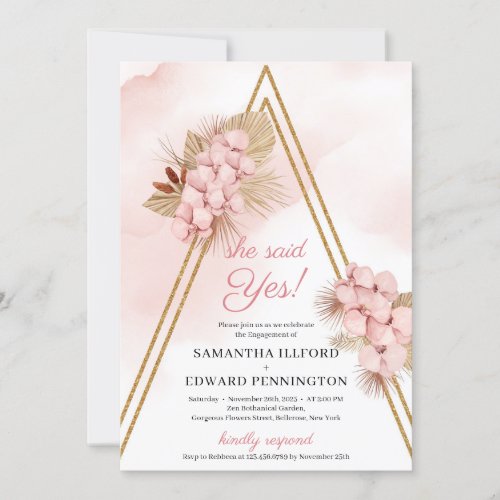 Dried Tropical Flowers She Said Yes Engagement  Invitation