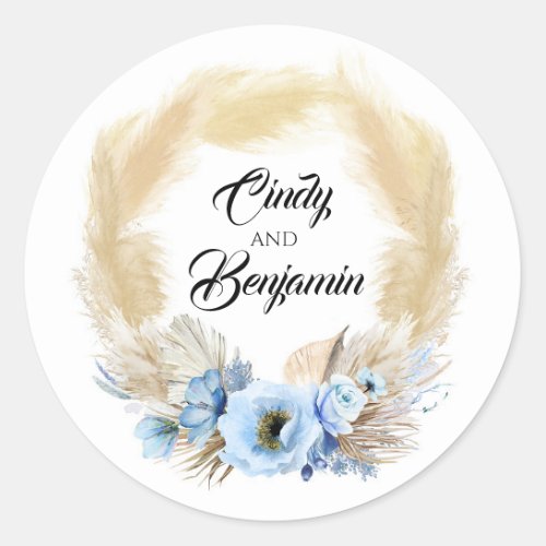 Dried Tropical Jungle Foliage Wreath Wedding Classic Round Sticker