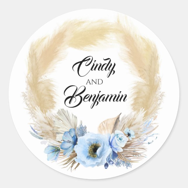 Dried Tropical Jungle Foliage Wreath Wedding Classic Round Sticker (Front)