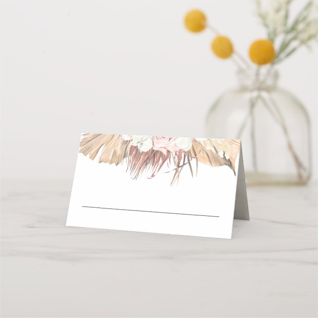 Dried Tropical Palm Leaves Boho Rustic Wedding Place Card (Front)