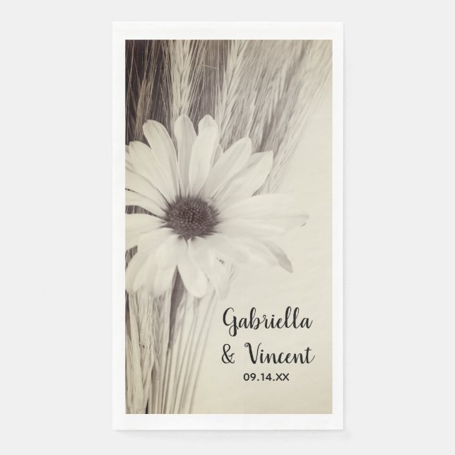 Dried Wheat and Daisy Country Farm Wedding Paper Guest Towels (Front)