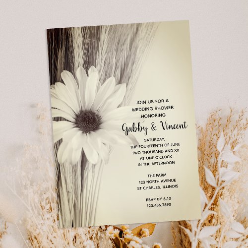 Dried Wheat and Daisy Country Farm Wedding Shower  Invitation