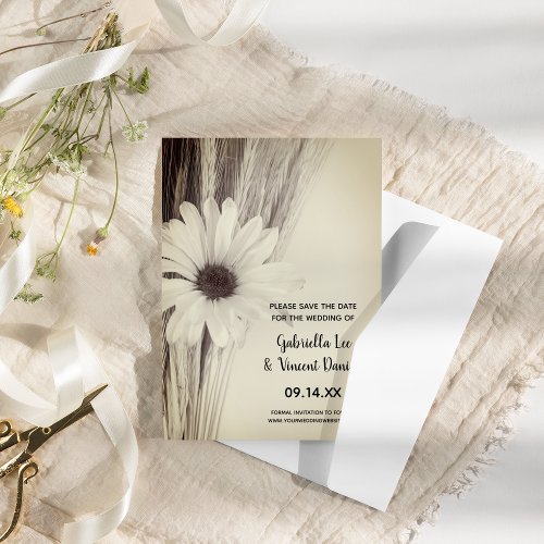 Dried Wheat and Daisy Farm Wedding Save the Date