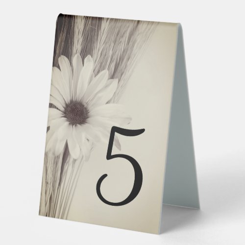 Dried Wheat and Daisy Farm Wedding Table Numbers Table Tent Sign