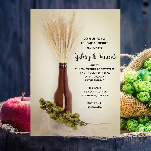 Dried Wheat and Hops Brewery Rehearsal Dinner Invitation