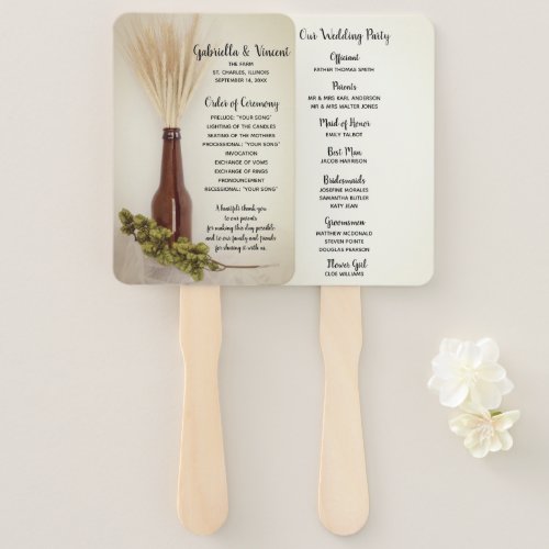 Dried Wheat and Hops Brewery Wedding Hand Fan