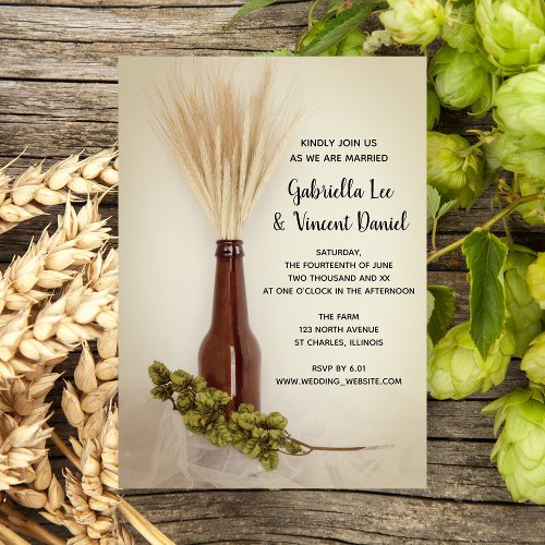 Dried Wheat and Hops Brewery Wedding  Invitation