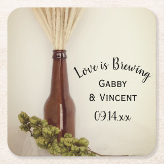 Dried Wheat and Hops Brewery Wedding  Square Paper Coaster