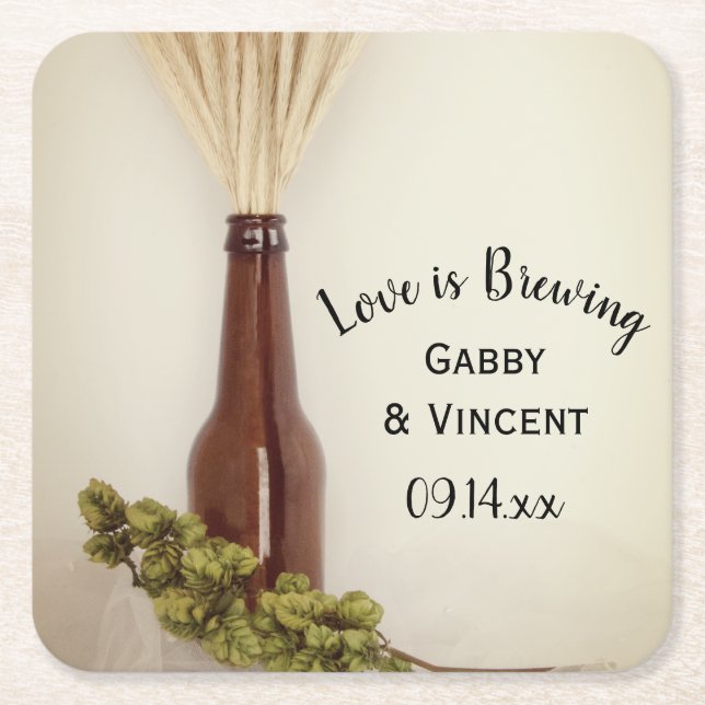 Dried Wheat and Hops Brewery Wedding  Square Paper Coaster (Front)