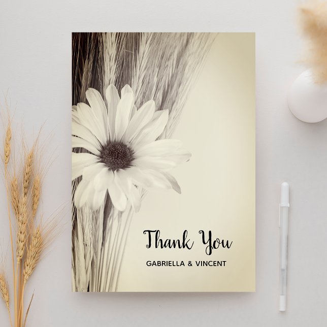 Dried Wheat Daisy Country Farm Wedding Thank You Card (Creator Uploaded)