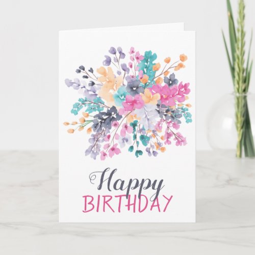 dried wild floral watercolor birthday script card