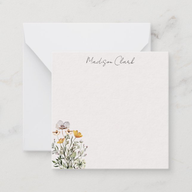 Dried Wildflower Bouquet Personalized Name Note Card (Front)