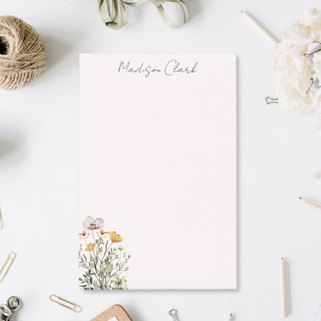 Dried Wildflower Bouquet Personalized Name Post-it Notes (In situ On desk)