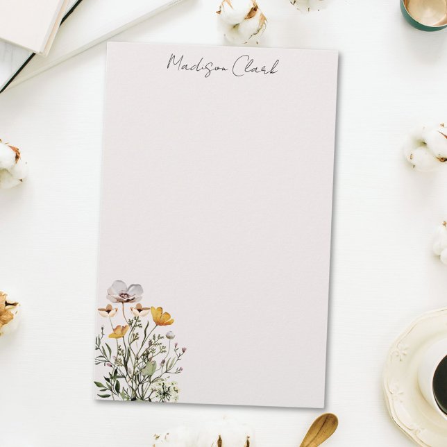 Dried Wildflower Bouquet Personalized Name Stationery (In situ)