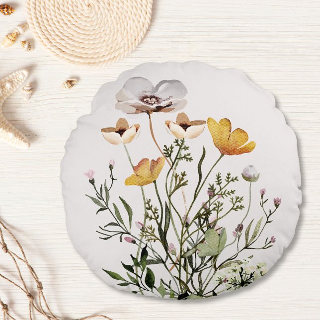 Dried Wildflower Bouquet Round Pillow (In situ)
