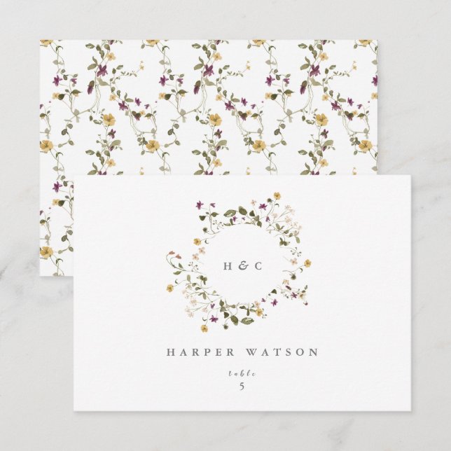 Dried Wildflower Pampas Floral Wedding Place Card (Front/Back)
