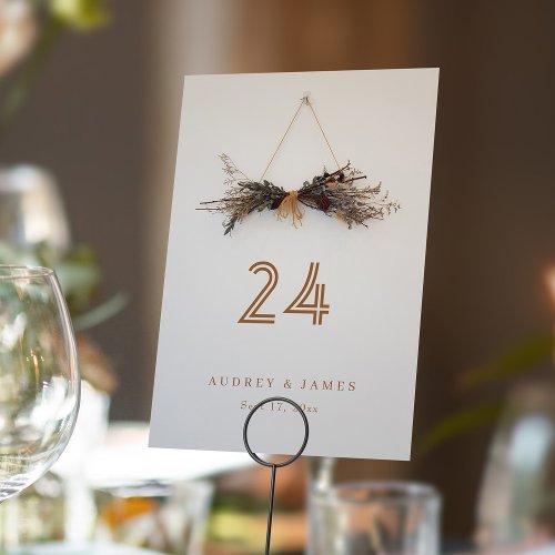 Dried Wildflower Pampas  Rustic Wedding Decor Table Number