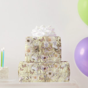 dried wildflowers butterflies wrapping paper