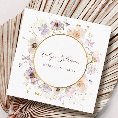 Dried wildflowers gold circle business card