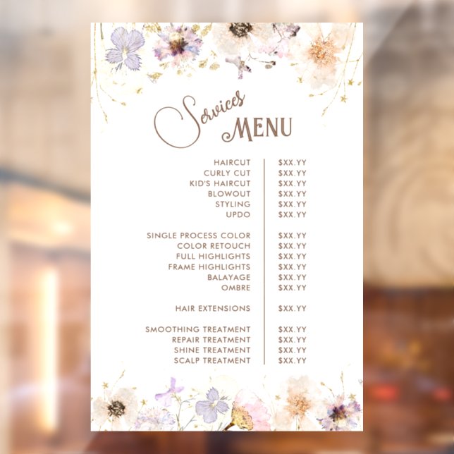 Dried Wildflowers Services Menu Window Cling (Sheet 2)