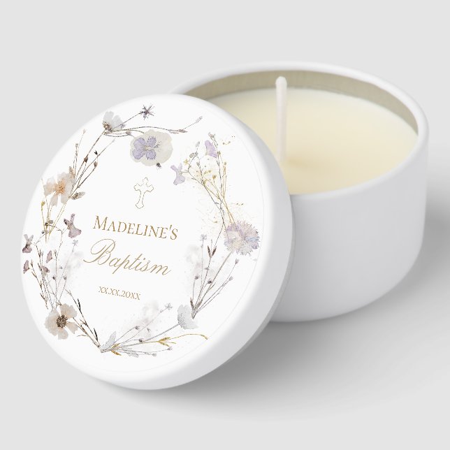 dried wildflowers wreath Baptism Mini Candle Favors (Corner)