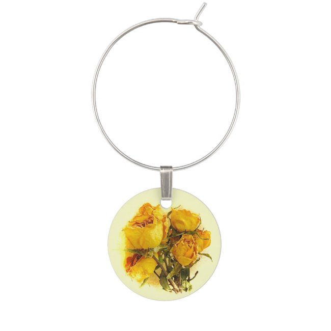 Dried Yellow Roses Floral Garden Flower Wine Charm