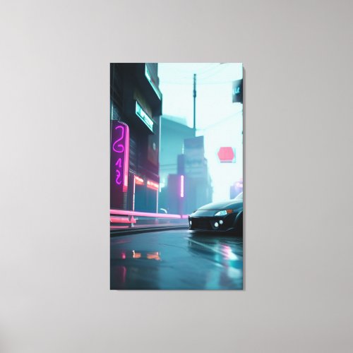 Drift Car In Neon City Canvas Print