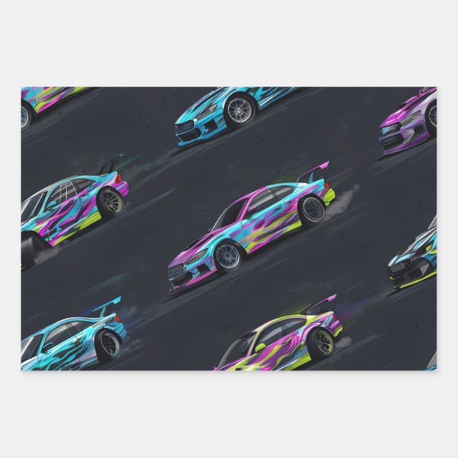 Drift-Car-Wrapping-Paper Wrapping Paper Sheets (Front)