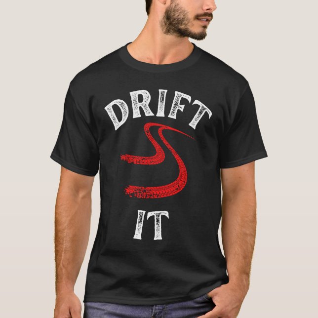 drift it white red distressed racing car guy mecha T-Shirt (Front)