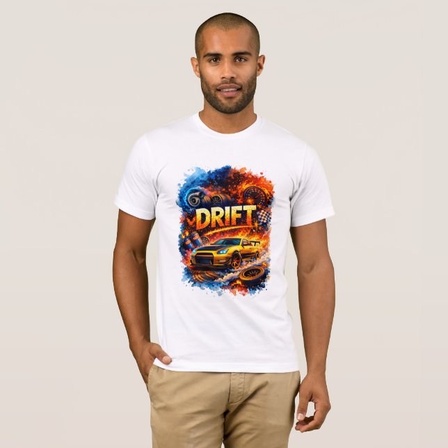 Drift King – High Speed Racing Car Fire Art Design T-Shirt (Front Full)