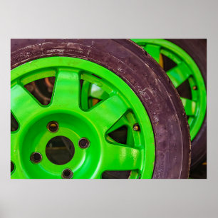 Drift race car wheels at boxes poster