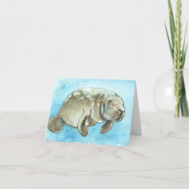 "Drifting Manatee", a manatee greeting card (Front)