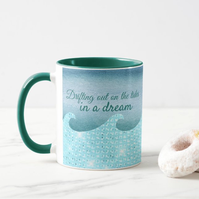 Drifting out on the Tides  Abstract Blue & Green Mug (With Donut)