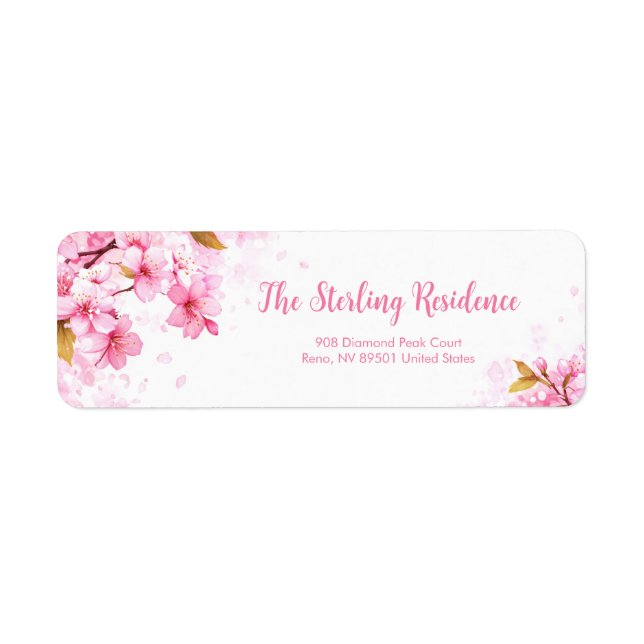 Drifting Pink Petal Romantic Botanical Label (Front)