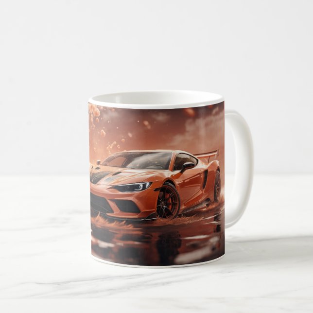 Drifting Racing Orange Sports Car Coffee Mug (Front Right)