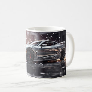 Drifting Silver Fast Sports Car Coffee Mug