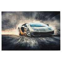 Drifting Sleek Black Sports Car Metal Wall Art