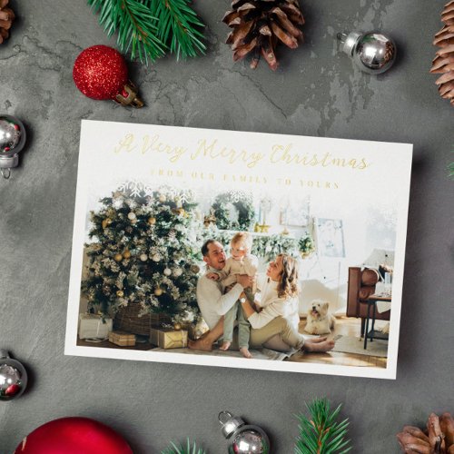 Drifting Snowflakes Very Merry Christmas Photo Foil Holiday Card