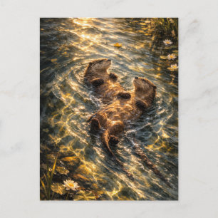 Drifting Together   River Otter Art   Postcard