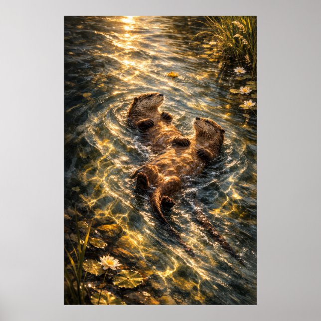 Drifting Together | River Otter Art | Poster (Front)