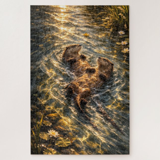 Drifting Together | River Otter Art | Puzzle (Vertical)