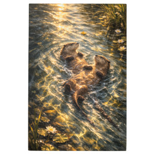 Drifting Together   River Otter Print   Metal Art