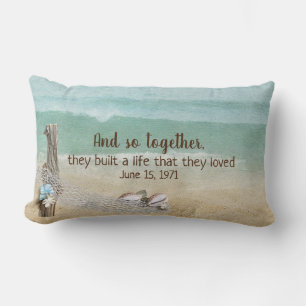 driftwood and nautical net on beach lumbar pillow